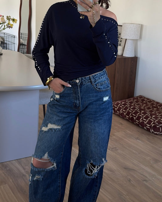 Top Emily LaLunaTheLabel SJ3325 Navy